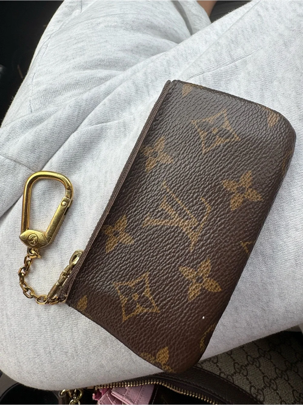 Louis Vuitton Brown Monogram Key Pouch with Gold Hardware